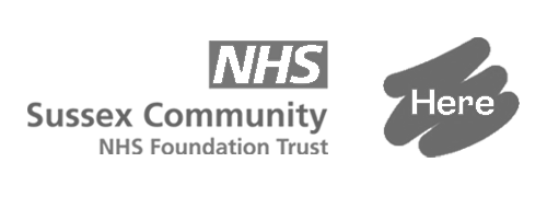 Sussex Community NHS Trust and Here logos